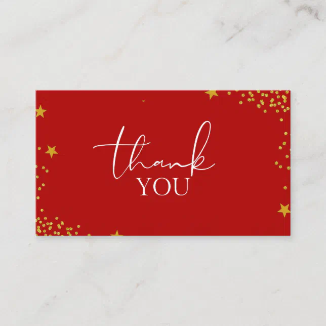 Classy & Luxurious Red Gold Glitter Star Thank You Business Card | Zazzle