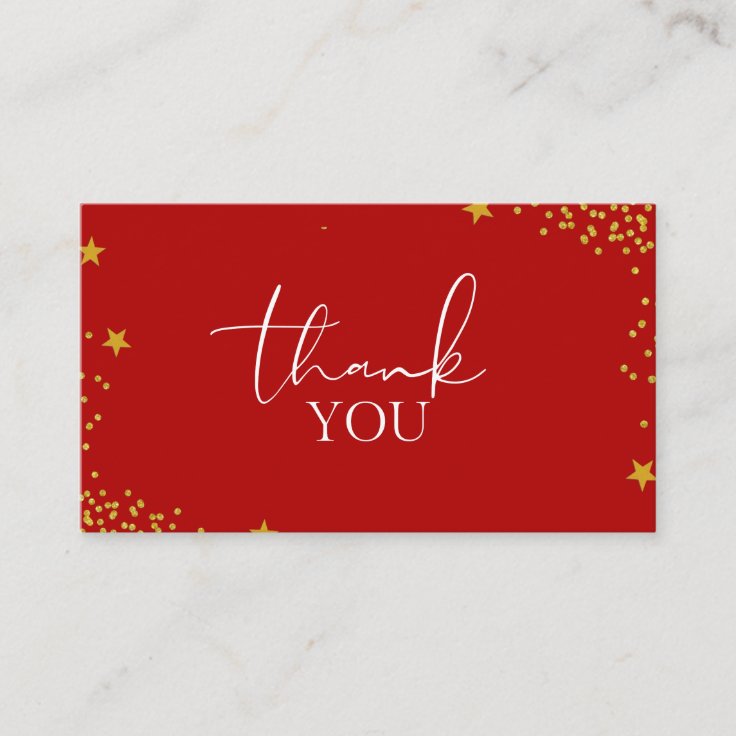Classy & Luxurious Red Gold Glitter Star Thank You Business Card | Zazzle