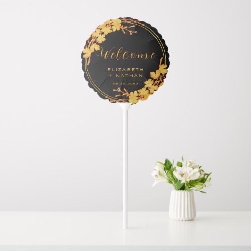 Classy Luxury Black Gold Floral Welcome Balloon