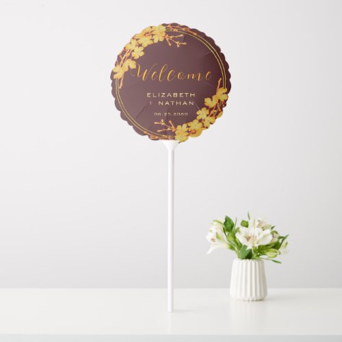 Classy Luxury Burgundy Gold Floral Welcome Balloon