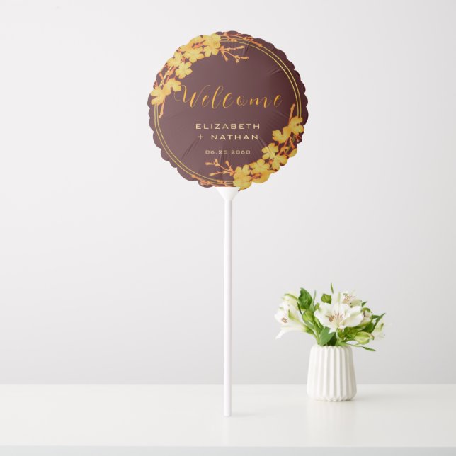 Classy Luxury Burgundy Gold Floral Welcome Balloon (In SItu)
