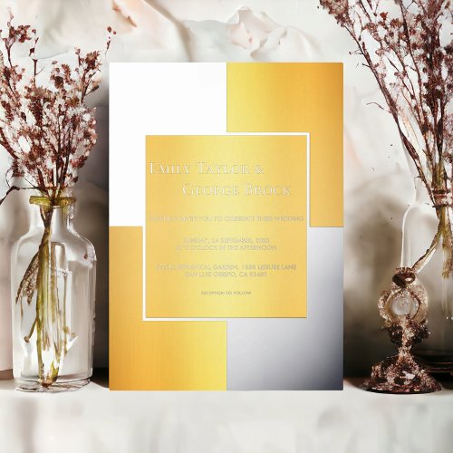 Classy Luxury Chic Modern Wedding Gold And Silver Foil Invitation