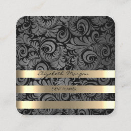 Classy Luxury  Elegant ,Damask,Faux Gold Stripes Square Business Card