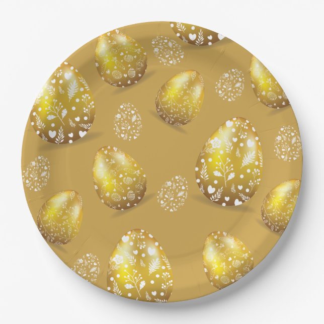 Classy Luxury Gold Easter Eggs Paper Plates (Front)
