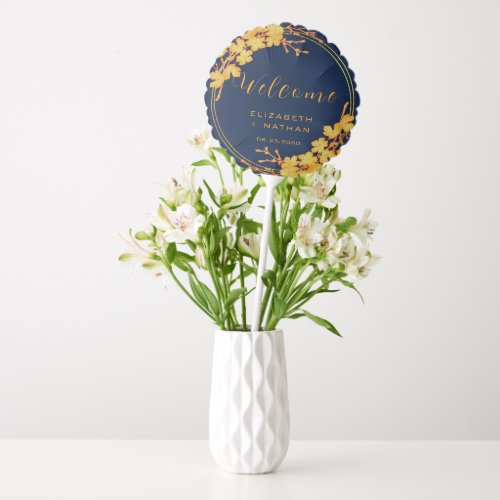 Classy Luxury Gold Floral Navy Blue Welcome Balloon