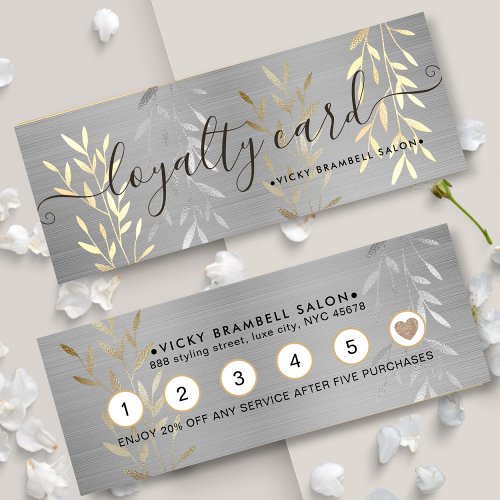 Classy Luxury Gold  Silver Leaves Salon Punch Loyalty Card