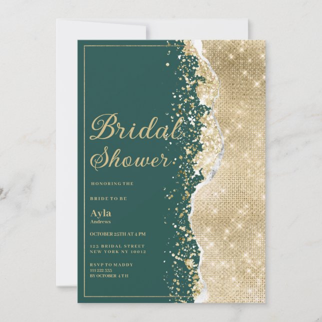 Classy luxury green gold glitter Bridal Shower Invitation (Front)