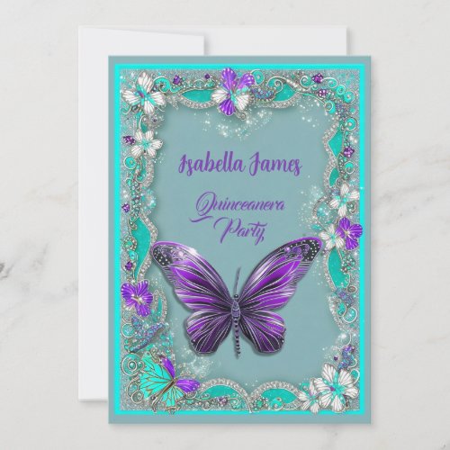 classy luxury turquoise purple Butterflies modern Invitation