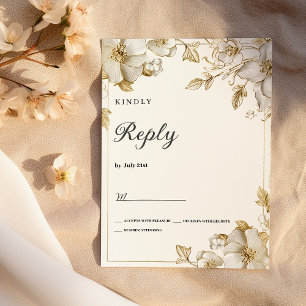 Classy luxury white and gold floral RSVP Invitation