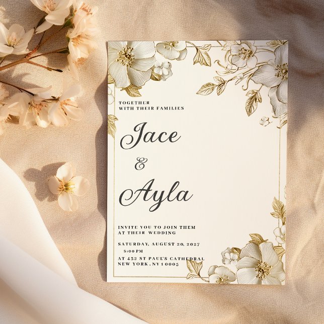 Classy luxury white and gold floral Wedding Invitation (Classy luxury white and gold floral Wedding )