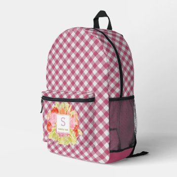 Classy Magenta Red Pink Gingham Check Pattern Printed Backpack by All_In_Cute_Fun at Zazzle