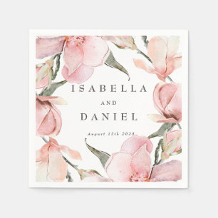 Classy Magnolia Personalized Wedding Napkins