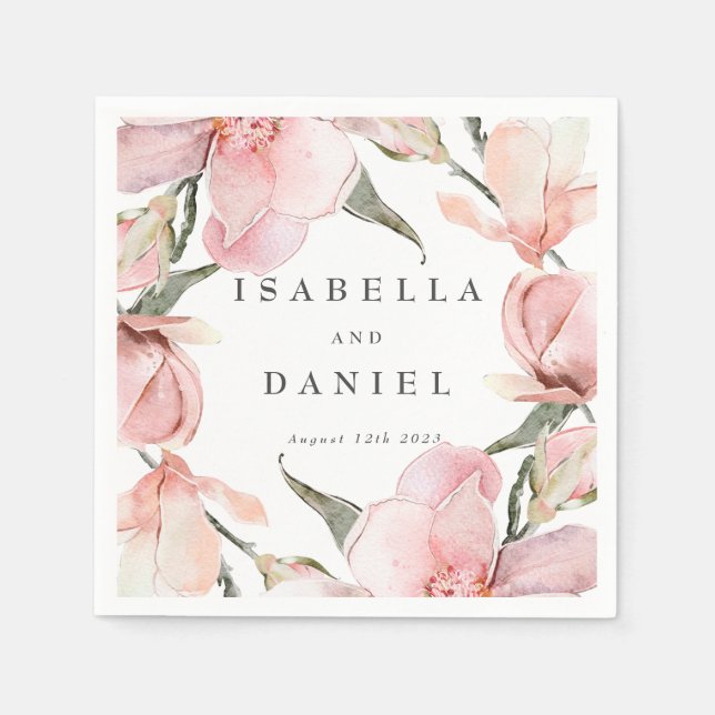 Classy Magnolia Personalized Wedding Napkins (Front)