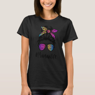 Classy Mamaw life Messy Bun Rainbow Leopard Mother T-Shirt