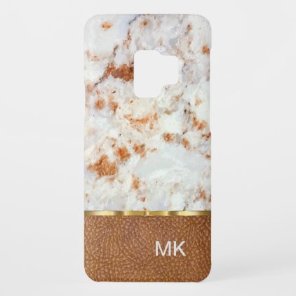 Classy Marble And Leather Look Monogram Case-Mate Samsung Galaxy S9 Case