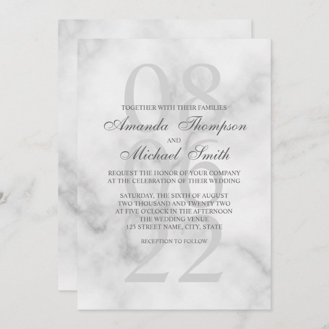 Classy Marble Elegant Wedding Invitation (Front/Back)