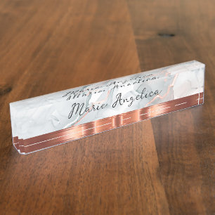 Classy Marble Gold Tone Monogram Desk Nameplate