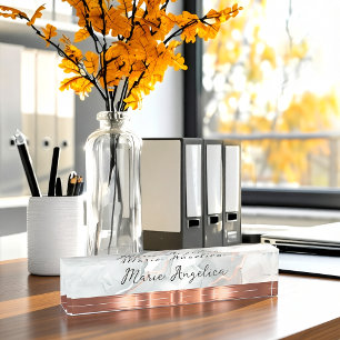Classy Marble Gold Tone Monogram Desk Nameplate