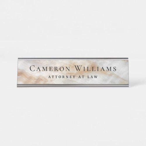 Classy marble look elegant name and title desk name plate