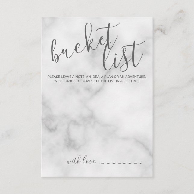 Classy Marble Modern Script Wedding Bucket List Advice Card (Front)