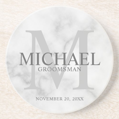 Classy Marble Personalized Groomsmen Coaster