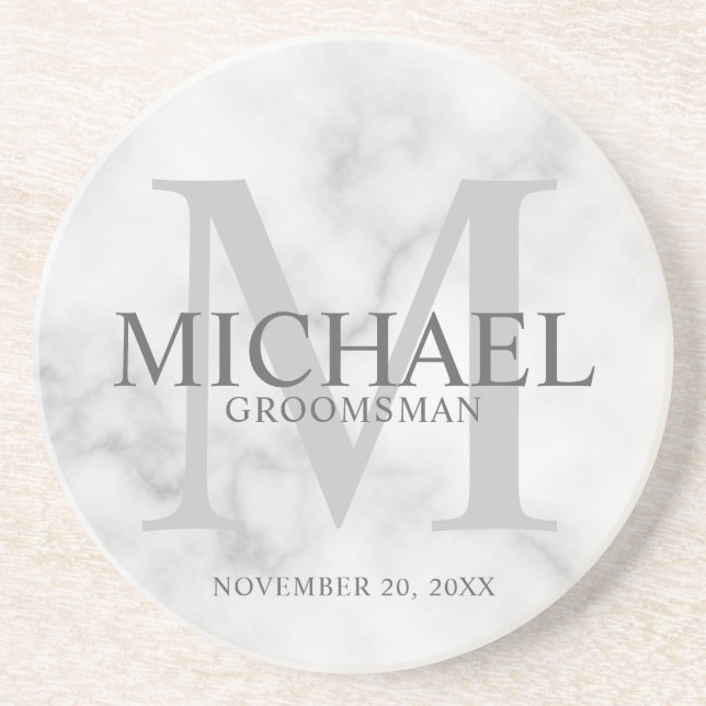 Classy Marble Personalized Groomsmen Coaster (Front)