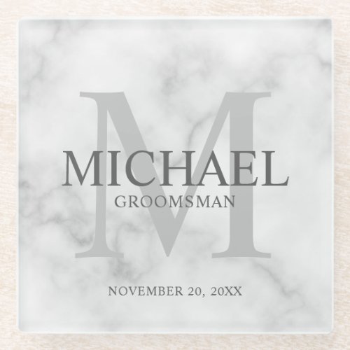 Classy Marble Personalized Groomsmen Glass Coaster