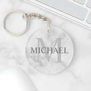 Classy Marble Personalized Monogram and Name Keychain