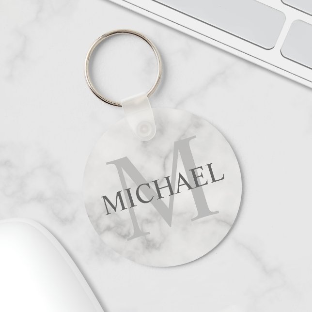 Classy Marble Personalized Monogram and Name Keychain (Creator Uploaded)