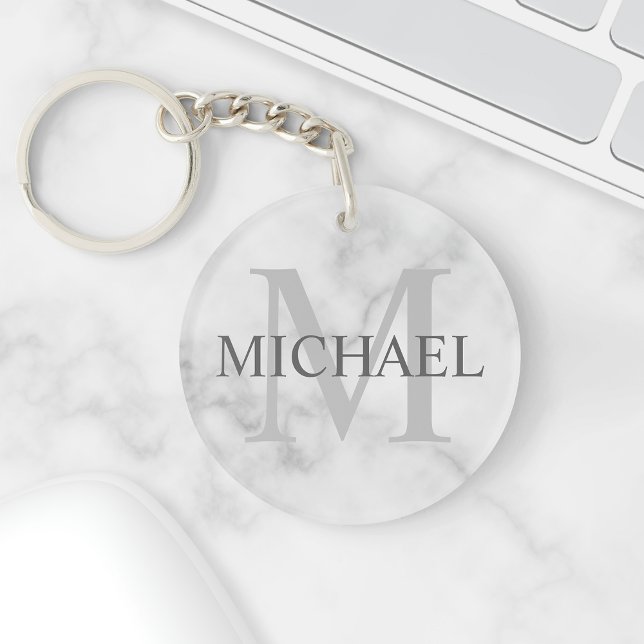 Classy Marble Personalized Monogram and Name Keychain (Creator Uploaded)