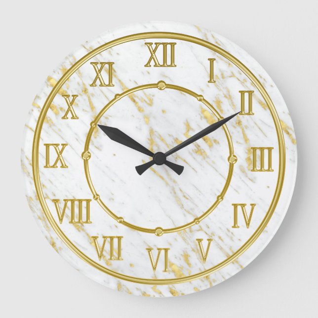 Classy Marble Stone And Gold Look Large Clock (Front)