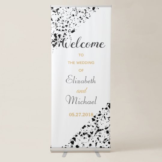 classy marble terrazzo monochrome wedding design retractable banner