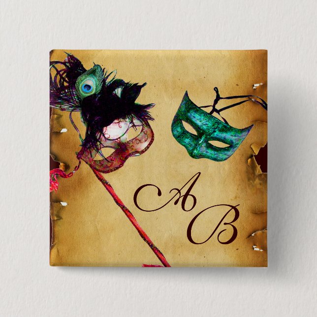 CLASSY MARDI GRAS MASQUERADE PARTY MONOGRAM BUTTON (Front)