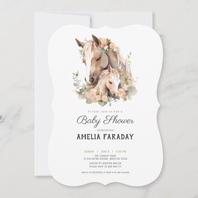 Classy Mare and Foal Horse baby shower Invitation (Front)