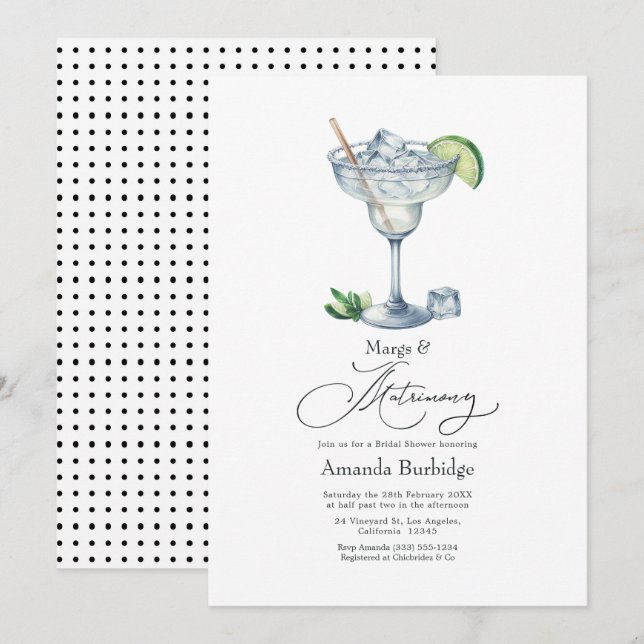 Classy Margs & Matrimony Margarita Bridal Shower Invitation (Front/Back)