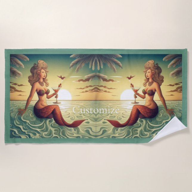 Classy Martini Mermaid Thunder_Cove  Beach Towel (Front)
