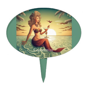 Classy Martini Mermaid Thunder_Cove Cake Topper
