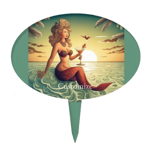 Classy Martini Mermaid Thunder_Cove  Cake Topper (Front)