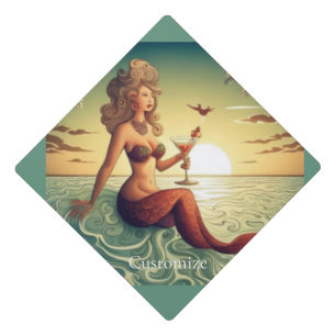 Classy Martini Mermaid Thunder_Cove Graduation Cap Topper