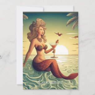 Classy Martini Mermaid Thunder_Cove Invitation