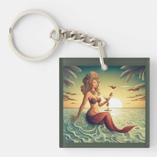 Classy Martini Mermaid Thunder_Cove  Keychain (Front)