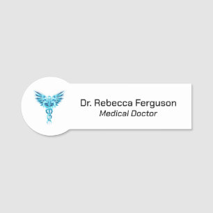 Classy Medical Blue Caduceus Name Tag