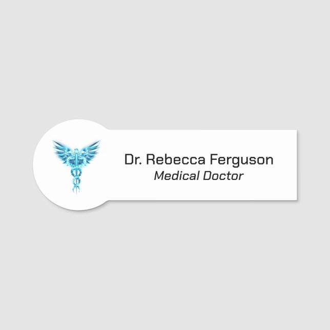 Classy Medical Blue Caduceus Name Tag (Front)