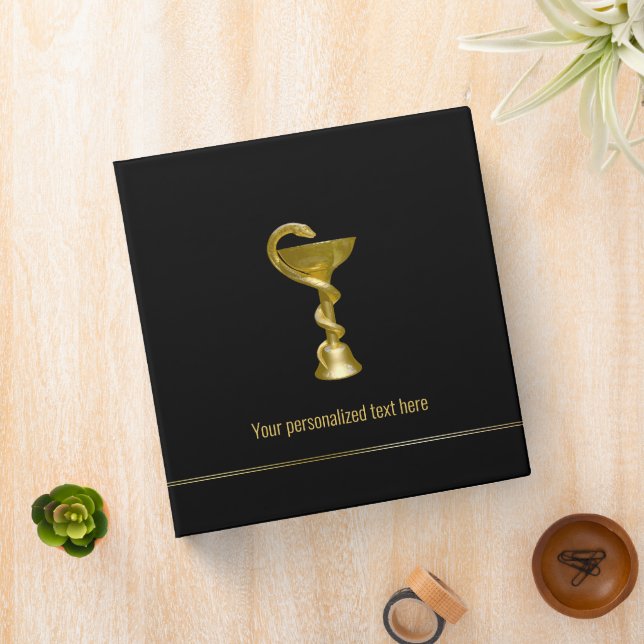 Classy Medical Bowl Hygieia Gold Snake Caduceus 3 Ring Binder (In Situ)