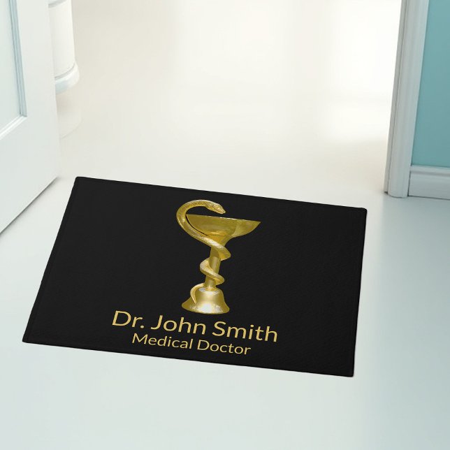 Classy Medical Bowl Hygieia Snake Gold Caduceus Doormat (Creator Uploaded)