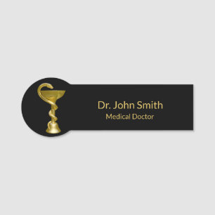 Classy Medical Bowl Hygieia Snake Gold Caduceus Name Tag