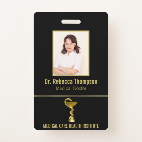 Classy Medical Bowl Snake Hygieia Gold Photo ID Badge