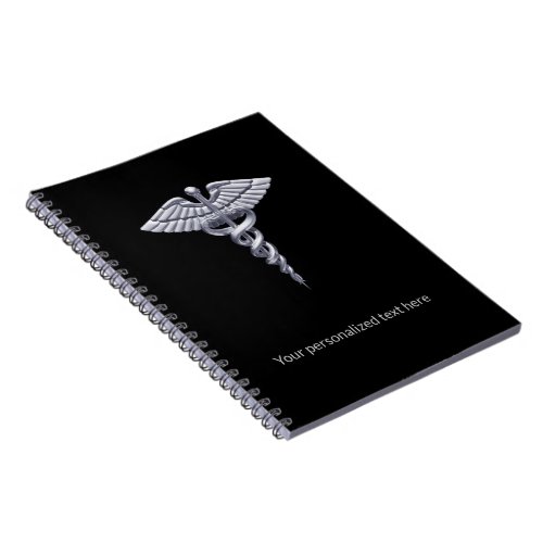 Classy Medical Caduceus on Black Silver Notebook