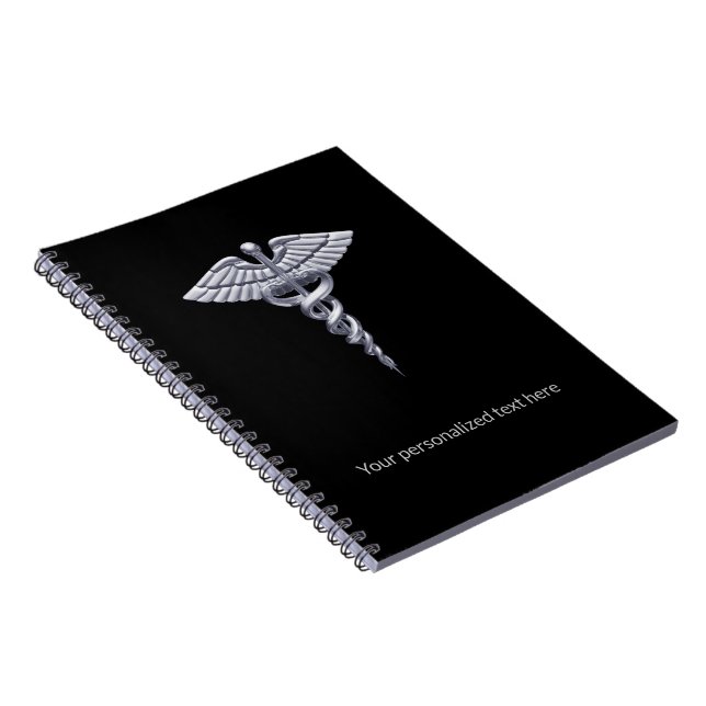 Classy Medical Caduceus on Black Silver Notebook (Right Side)