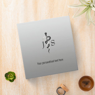 Classy Medical Elegant Black White Asclepius Noble 3 Ring Binder